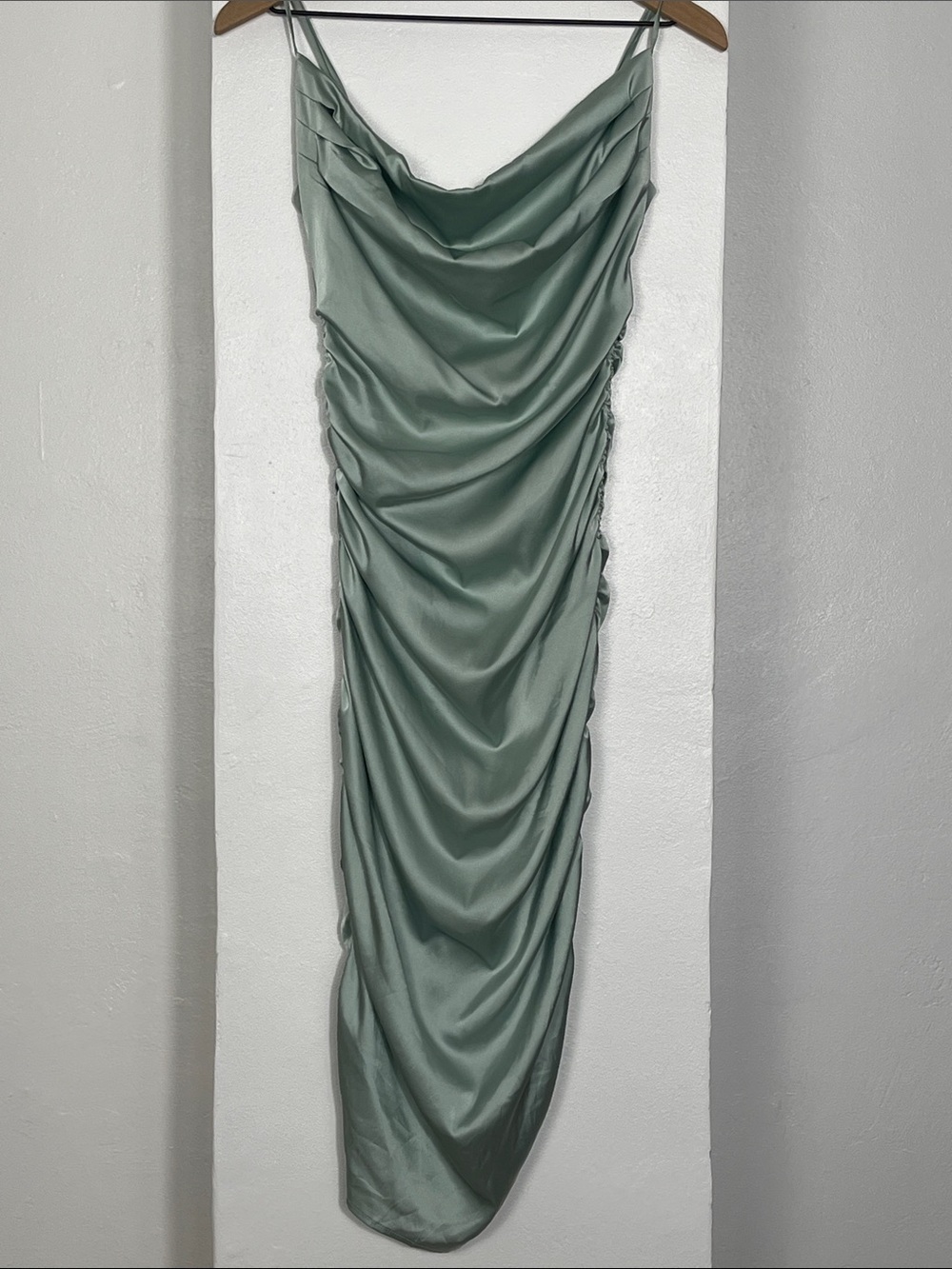 Beivy Cowl Neck Ruched Slip Dress